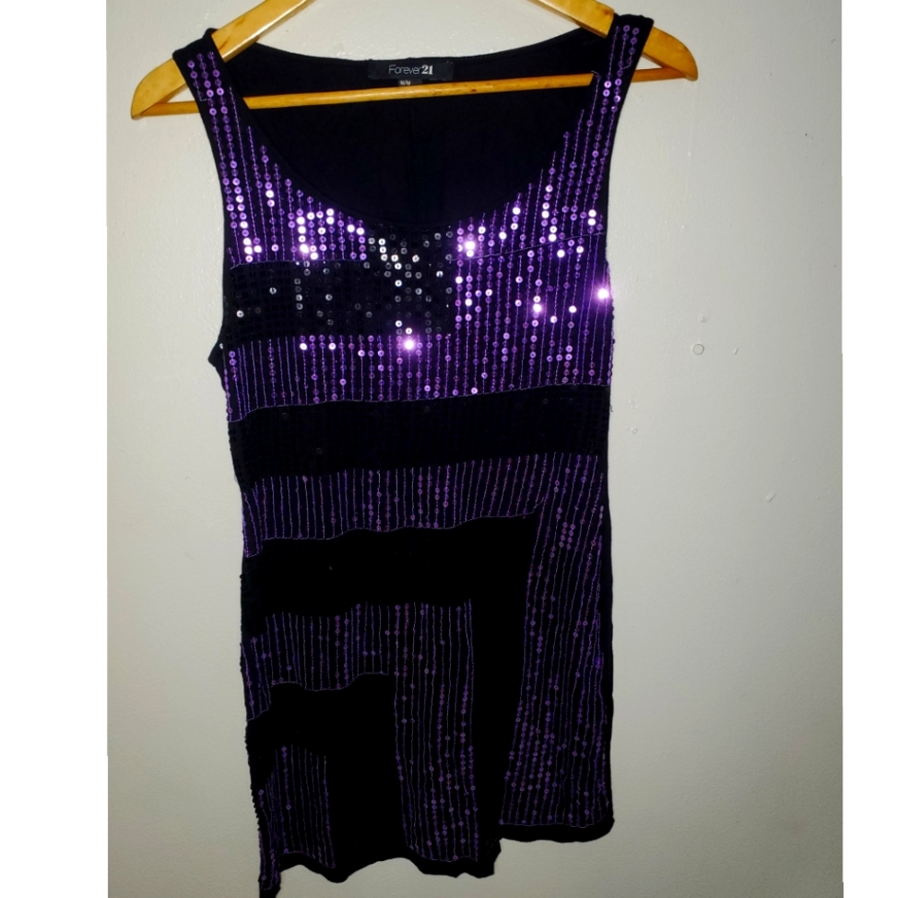 Mini Sequin Black & Purple Dress Size L Juniors